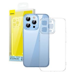 Coque de téléphone Baseus Crystal pour iPhone 13 Pro - Transparent avec protection écran en verre trempé et kit de nettoyage