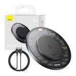 Chargeur à induction sans fil Qi Baseus Simple 2, 15W avec câble USB-C à USB-C - Noir