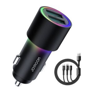 Chargeur de voiture Joyroom JR-CL10, 2x USB, 4.8A + Câble 3 en 1 - Noir