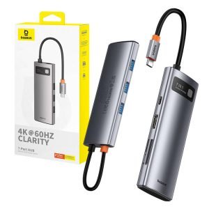 Hub 7 en 1 Baseus Gleam USB-C - HDMI 4K 60Hz + 3x USB3.0 + PD + SD/TF - Gris