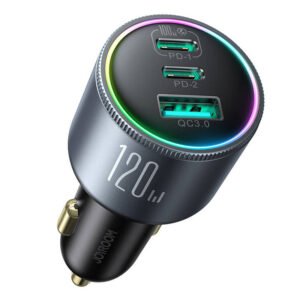 Chargeur voiture 3 ports Joyroom JR-CCN07 - USB-C, 120 W, Gris