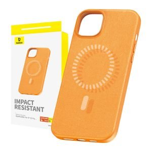 Coque magnétique pour iPhone 15 Pro - Baseus Fauxther Series - Orange
