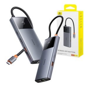 Hub 6en1 Baseus Metal Gleam 2 Series - USB-C vers 2xUSB 3.0 + USB-C + HDMI + PD + Ethernet