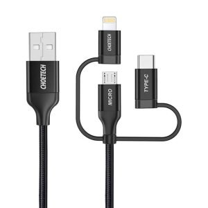 Câble multi-usage 3 en 1 Choetech IP0030 - USB-A/Lightning/Micro USB/USB-C - Noir