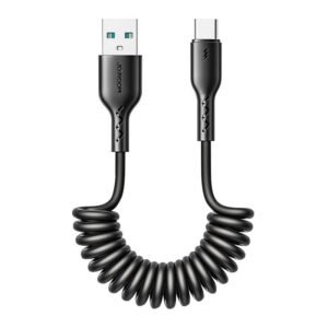 Câble de charge rapide pour voiture Joyroom USB-A vers Type-C Easy-Travel Series 3A 1.5m, enroulé, Noir
