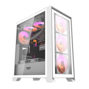 Boîtier PC Darkflash DRX70 GLASS avec 4 ventilateurs RGB - Blanc