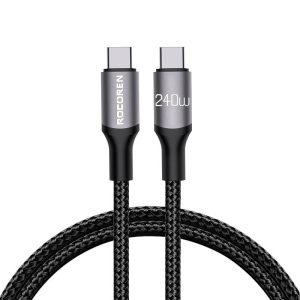 Câble de charge rapide Rocoren USB-C vers USB-C Retro Series 2m 240W - Gris