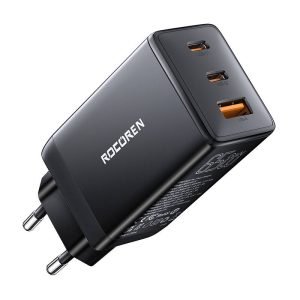 Chargeur Rapide Rocoren GaN Pro 65W, 2x USB-C, USB - Noir