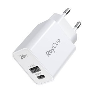 Chargeur USB-C + USB-A PD 20W - RayCue - Blanc
