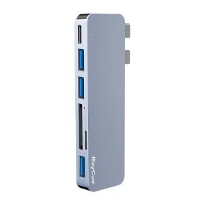 Hub 6-en-1 RayCue - 2x USB-C Thunderbolt 3, 3x USB-A 3.0, SD/TF 2.0 - Gris