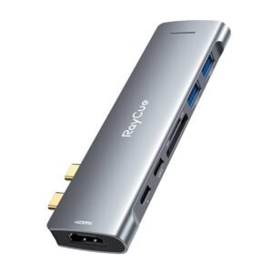 Hub RayCue USB-C vers 2x USB-A 3.0 + SD/TF + USB-C + HDMI 4K30Hz - Gris