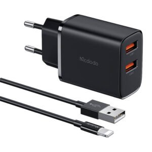 Chargeur réseau Mcdodo CH-5071 USB-A*2, 12W + câble USB-A vers Lightning - Noir