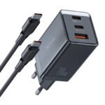 Chargeur réseau GaN Mcdodo CH-1543, 2x USB-C, 1x USB, 67W + câble USB-C vers USB-C 2m - Noir