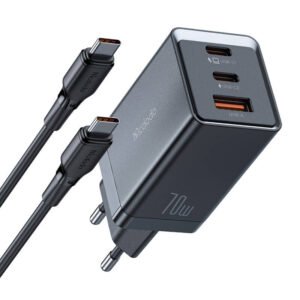 Chargeur réseau GaN Mcdodo CH-1543, 2x USB-C, 1x USB, 67W + câble USB-C vers USB-C 2m - Noir