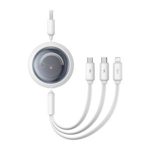 Câble de recharge rapide 3 en 1 - Baseus Free2Draw - USB vers micro USB/USB-C/Lightning - 1.1m - Blanc