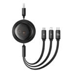 Câble 3-en-1 Baseus Free2Draw USB vers M+L+C 100W, 1.1 m – Noir