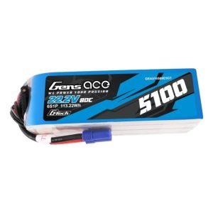 Batterie Lipo 5100mAh 80C 22.2V 6S1P avec connecteur EC5 - Gens ace G-Tech