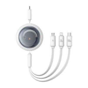 Câble de recharge rapide 3-en-1 Baseus Free2Draw USB-C vers USB-C/Lightning/Micro 100W, 1,1m - Blanc