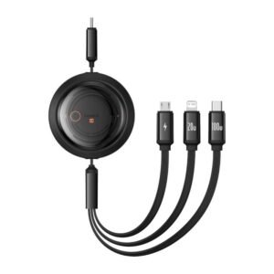 Câble de charge rapide 3 en 1 Baseus Free2Draw USB-C vers USB-C/Lightning/Micro 100W, 1,1m (noir)