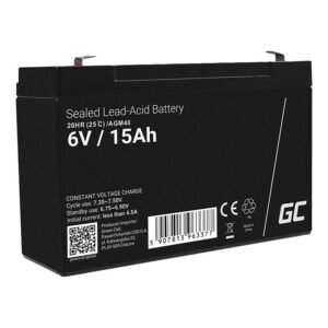 Batterie sans entretien AGM VRLA Green Cell AGM40 6V 15Ah - Pour système d'alarme, caisse enregistreuse, jouet