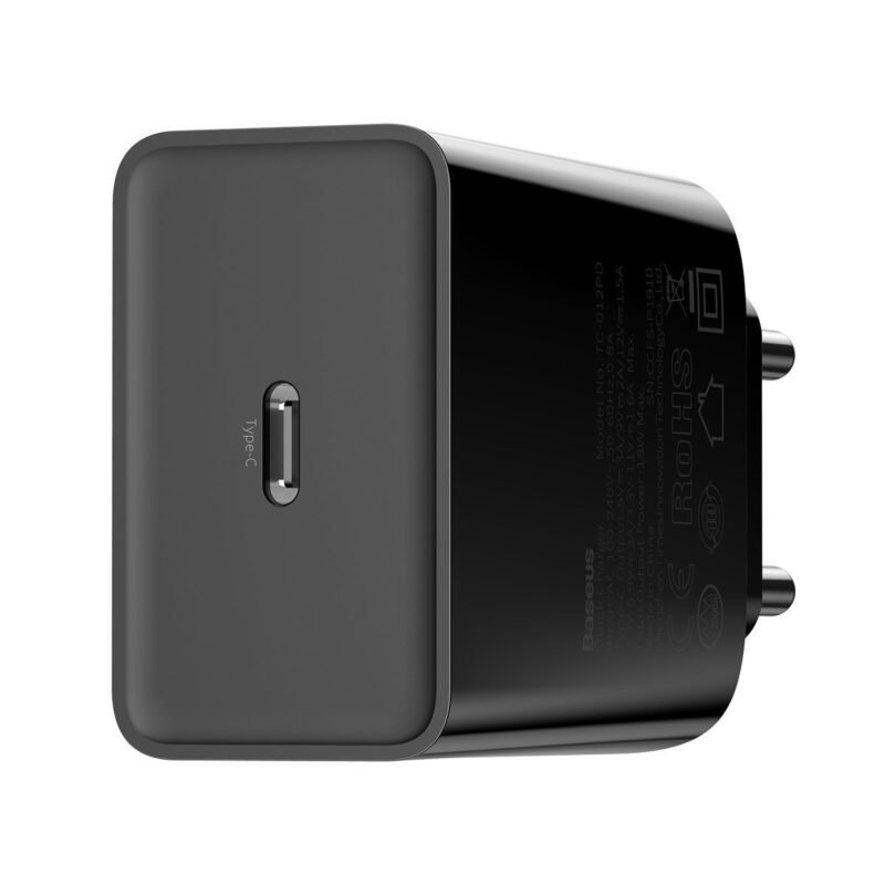 Chargeur Baseus USB-C Power Delivery 18W 3A + Câble USB-C vers Lightning 2,4A 1m Noir (Lot de 5) – Image 7