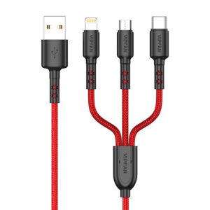Câble USB 3-en-1 VFAN X02 - USB-C/Lightning/Micro 3.5A - Rouge 1.5m