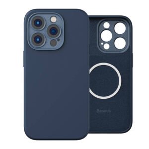 Coque magnétique Baseus en silicone liquide et verre trempé pour iPhone 14 Pro Max - Bleu