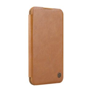 Étui en cuir Nillkin Qin Prop pour iPhone 16 - Marron