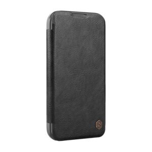 Étui en cuir Nillkin Qin Prop pour iPhone 16 - Noir